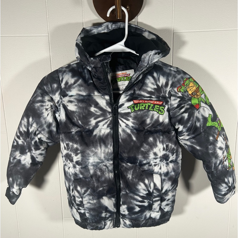 Nickelodeon TMNT Puffer Jacket Boys 4 Tie Dye Leonardo 100% Hero Hooded Coat